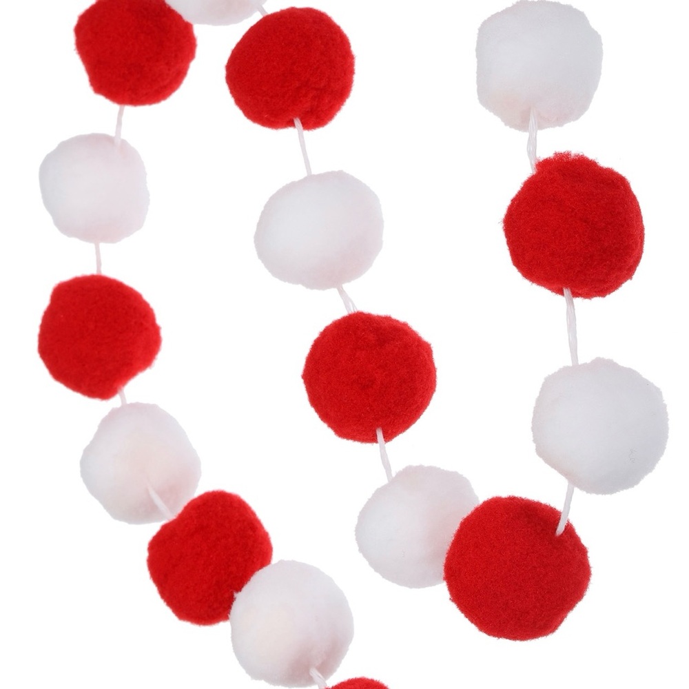 8 Ft. Fuzzy Red & White Pom Pom Garland Party Wedding Baby Shower Holiday Decor